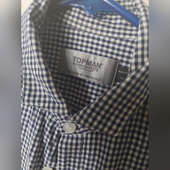 Topman Shirts, Men's Blue and White Checkered, Button Down, Shirt, Size Medium - Picture 3 of 6